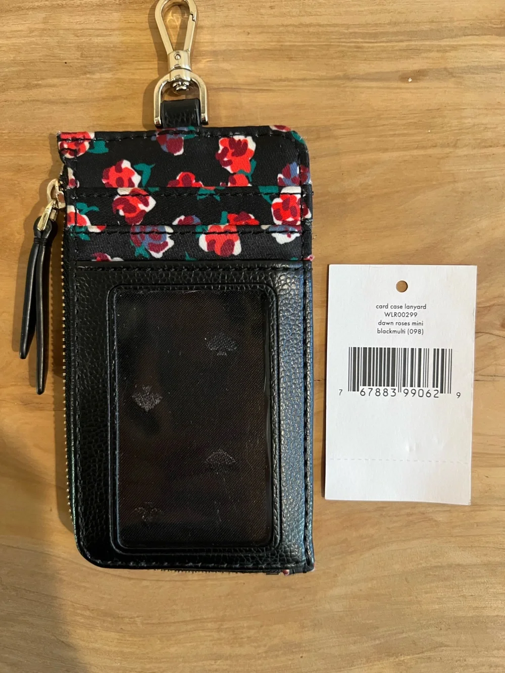 kate spade black floral card case with red roses
